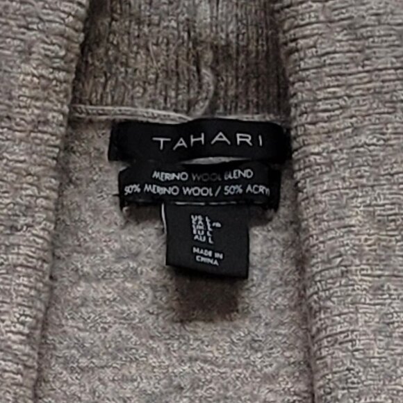 TAHARI Gray Open Front Knit Cardigan Sweater Cottagecore Gingham Womens Sz Large - Picture 10 of 10